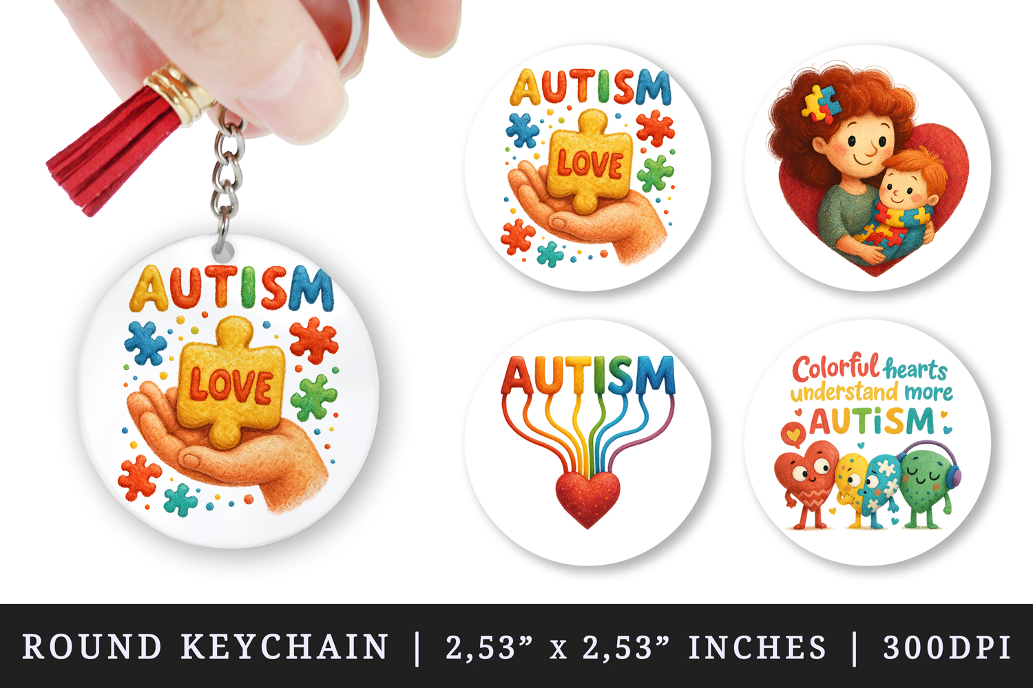 Autism Awareness round keychain pintable sublimation design product image 1