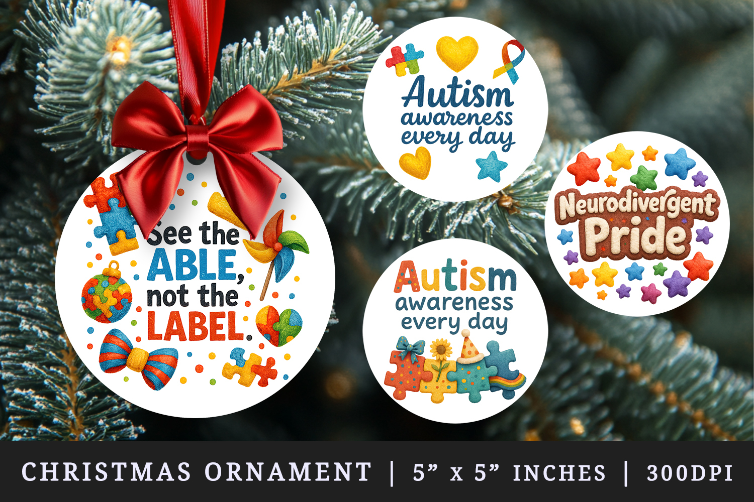 Autism Awareness round ornaments sublimation design product image 1