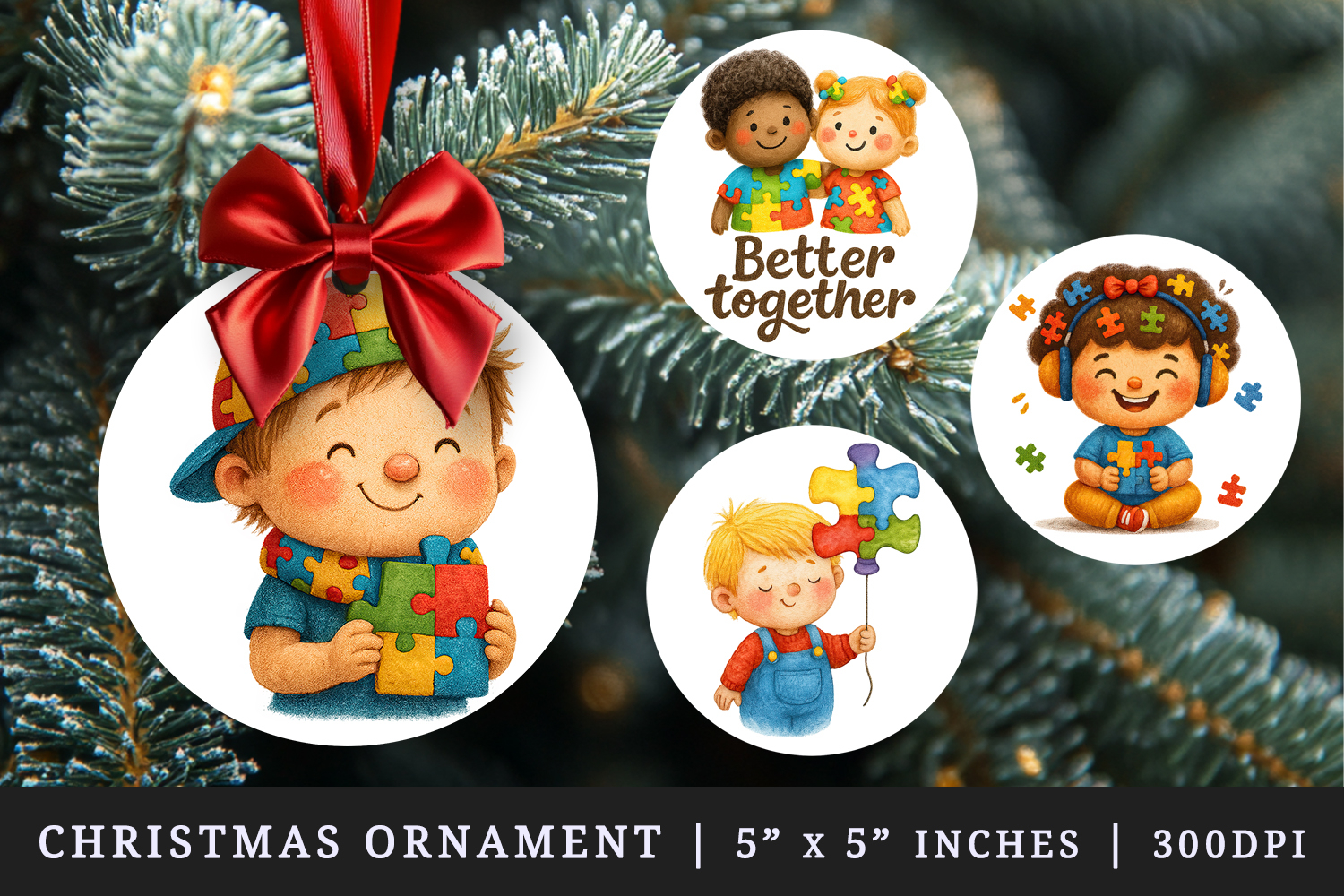 Autism Awareness round ornaments sublimation design product image 1