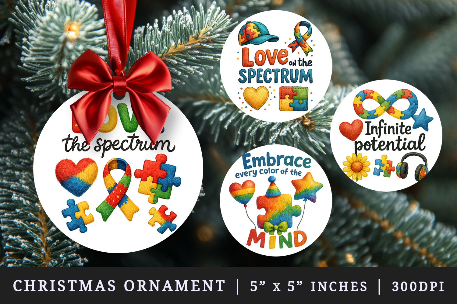 Autism Awareness round ornaments sublimation design product image 1