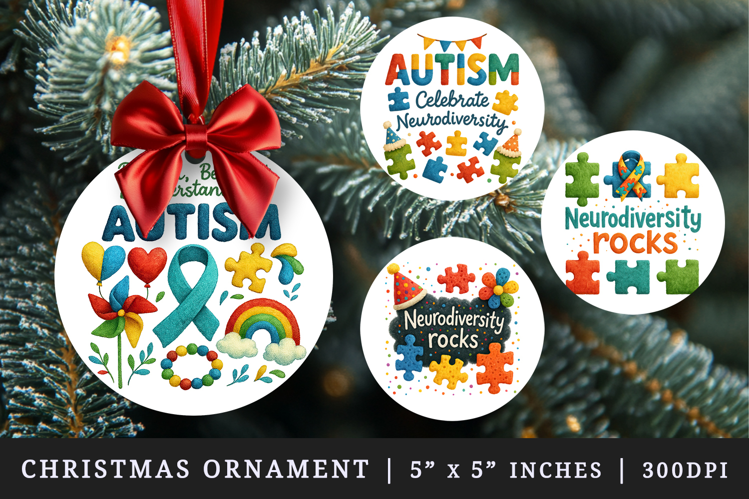 Autism Awareness round ornaments sublimation design product image 1