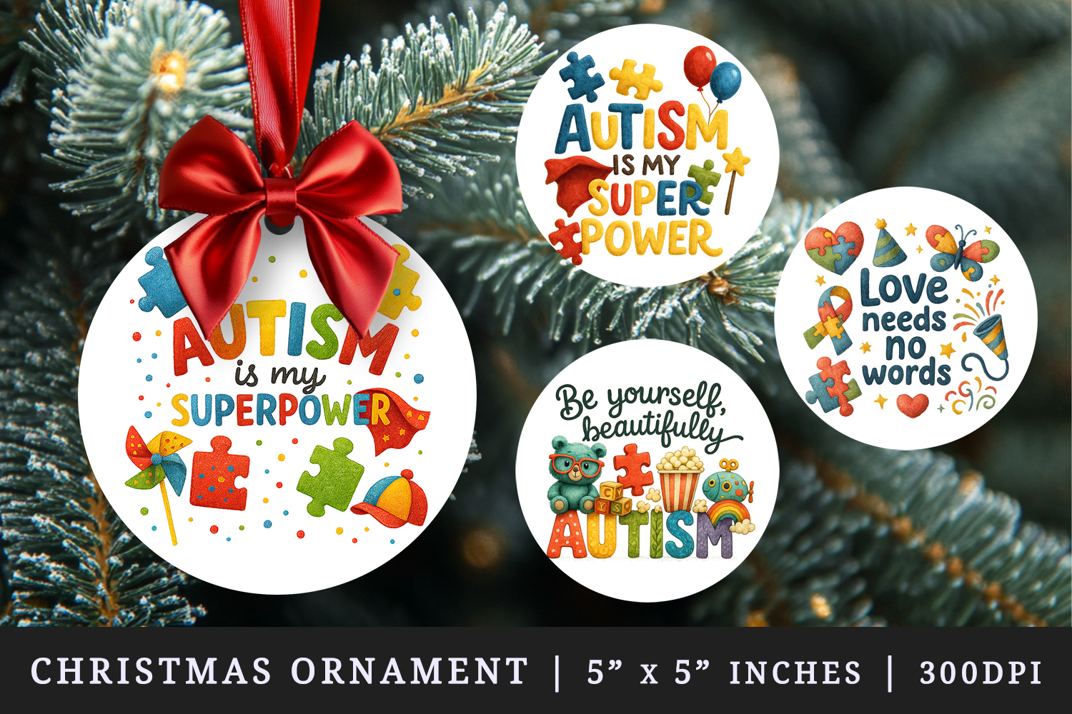 Autism Awareness round ornaments sublimation design product image 1
