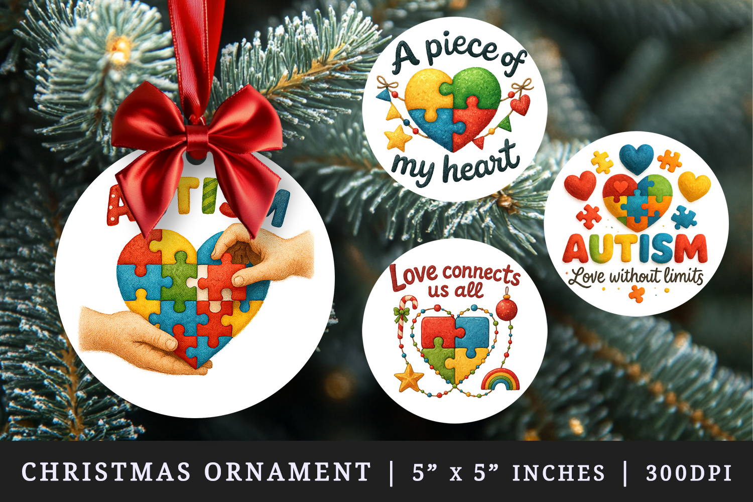 Autism Awareness round ornaments sublimation design product image 1