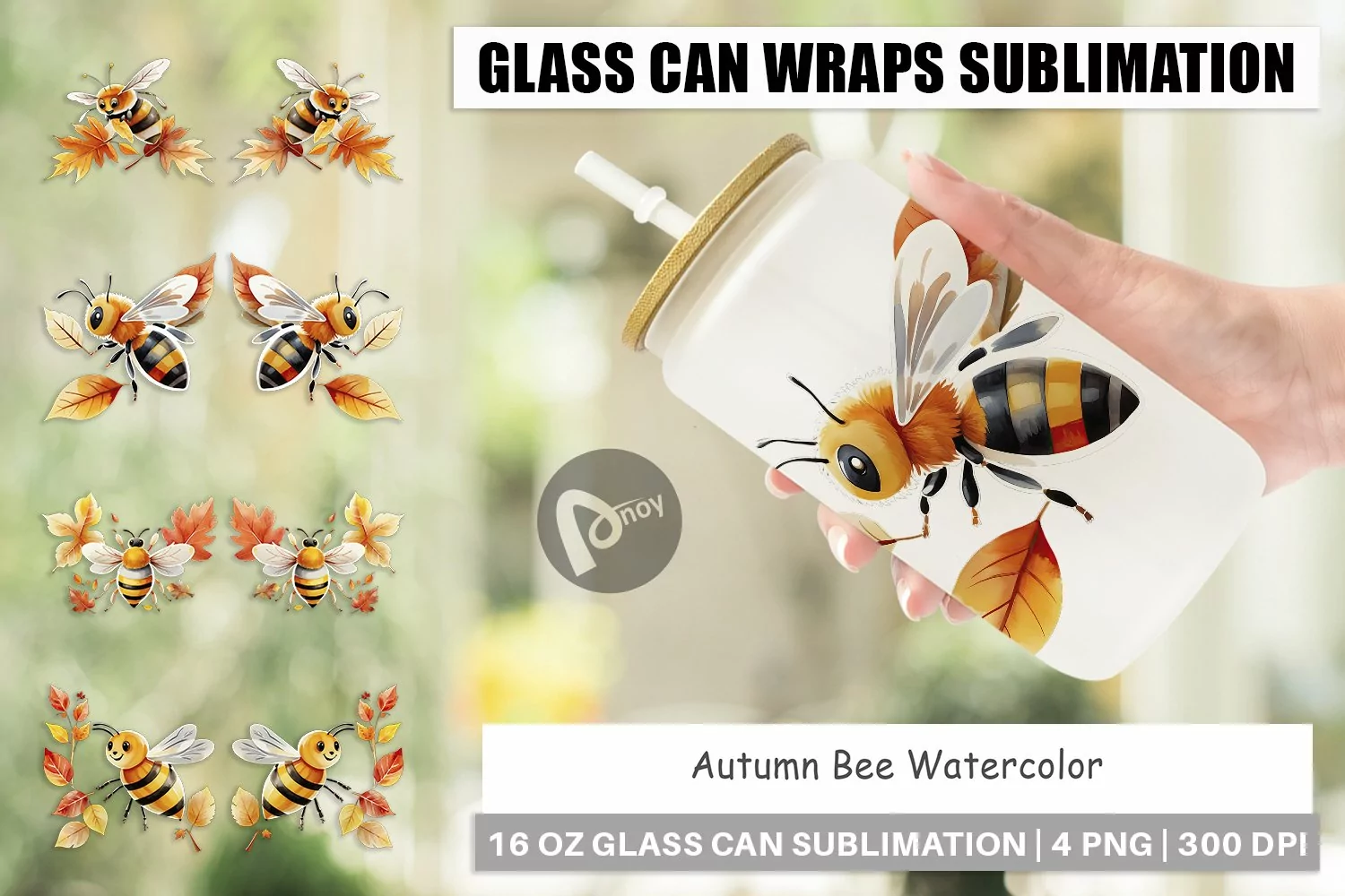 Glass Can Wraps Autumn Bee Watercolor product image 1