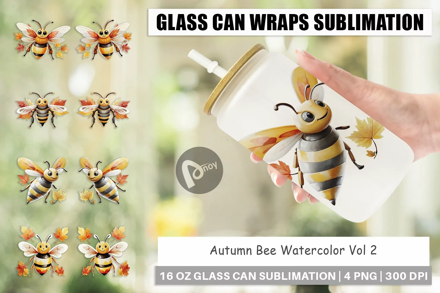 Glass Can Wraps Autumn Bee Watercolor product image 1