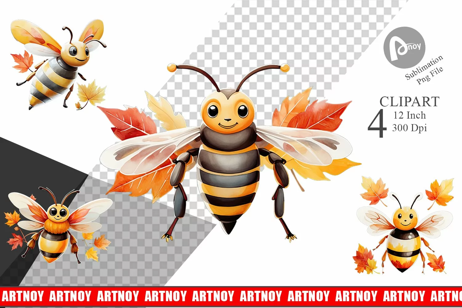 Autumn Bee Watercolor Clipart product image 1