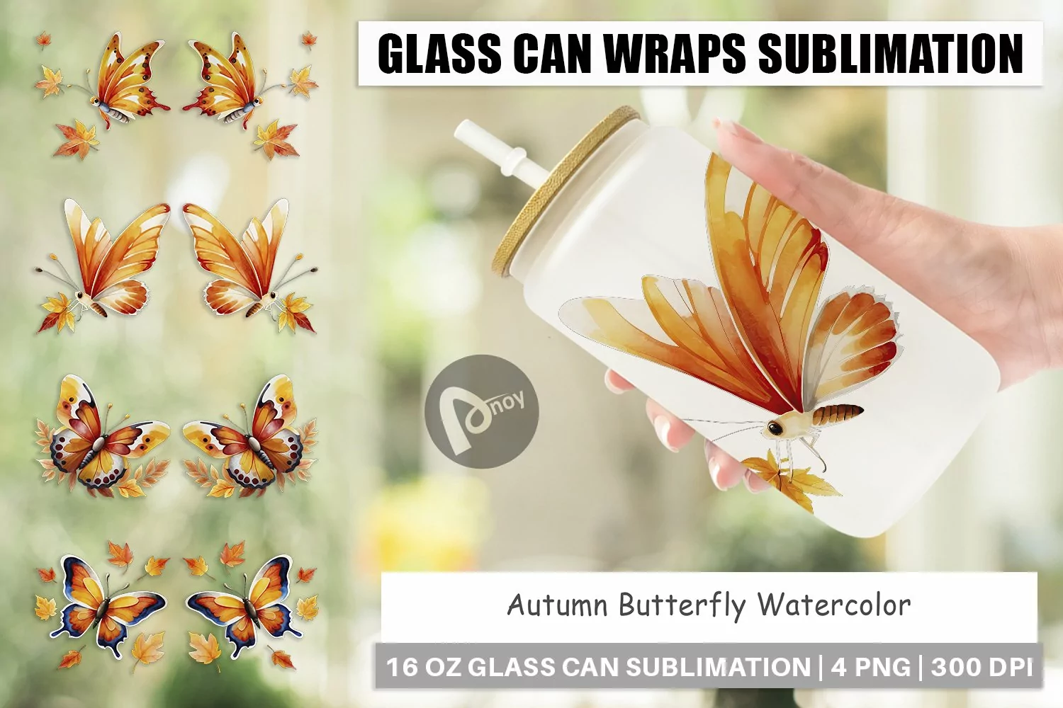 Glass Can Wraps Autumn Butterfly Watercolor product image 1