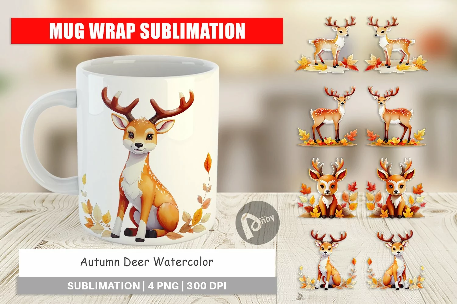 Mug Wrap Design Autumn Deer Watercolor product image 1