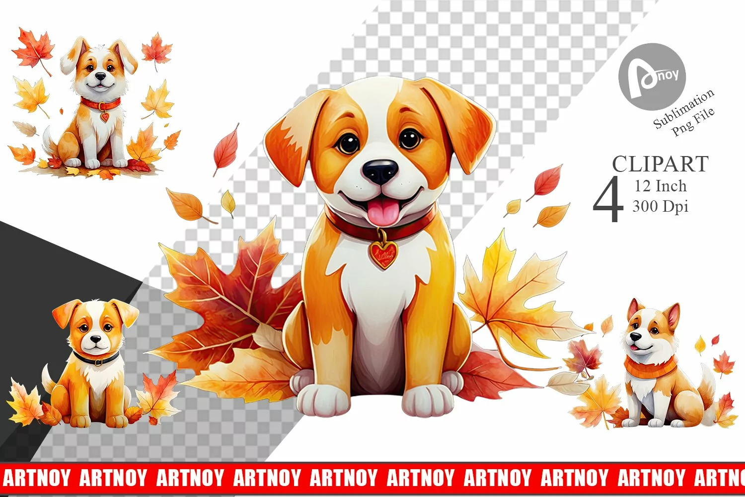 Autumn Dog Watercolor Clipart product image 1