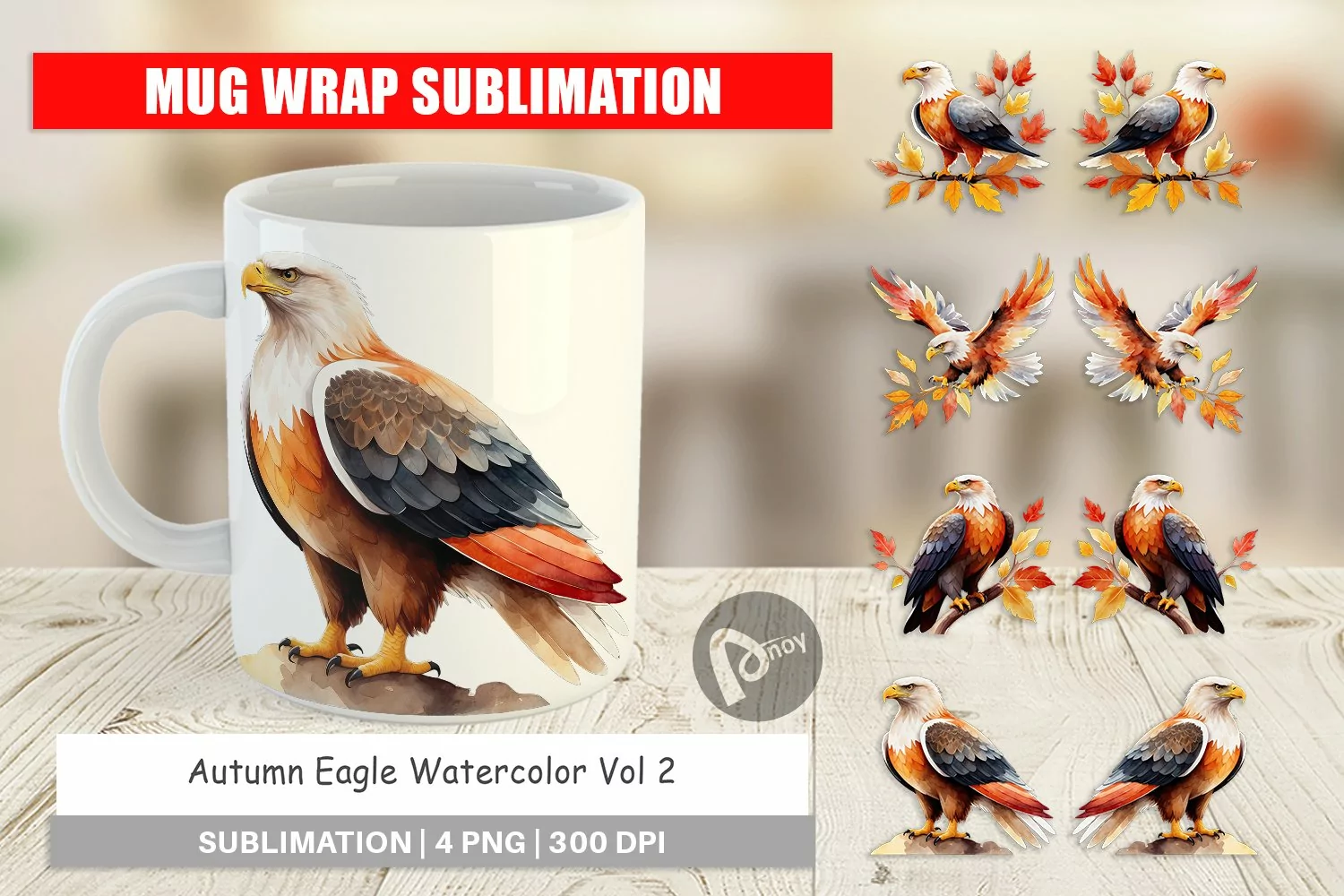 Mug Wrap Design Autumn Eagle Watercolor product image 1