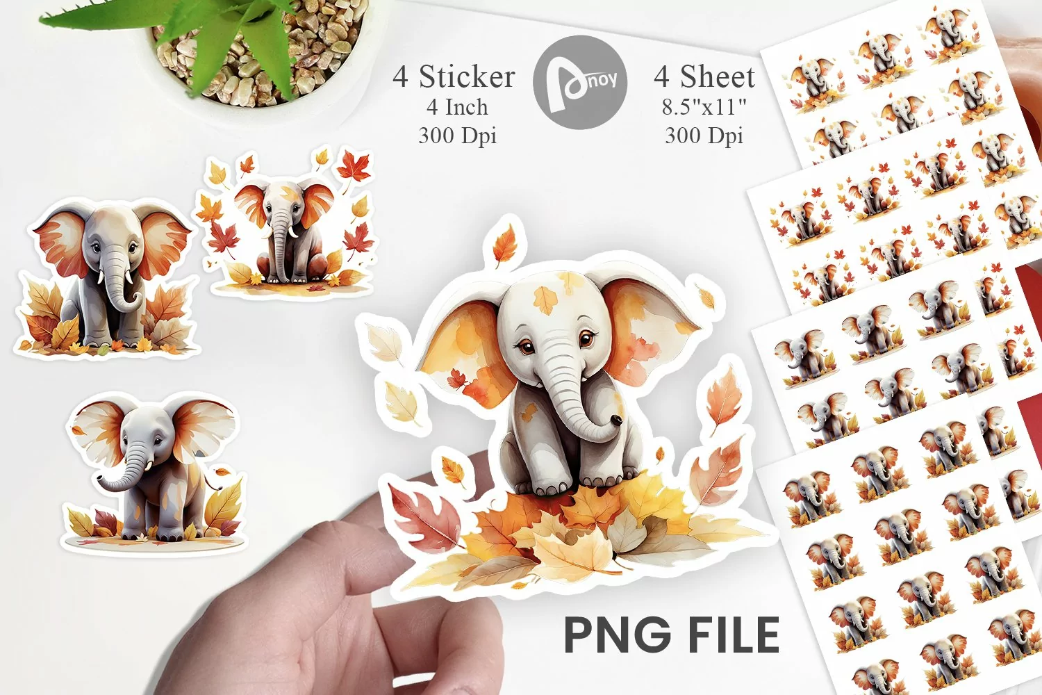 Autumn Elephant Watercolor Sticker product image 1