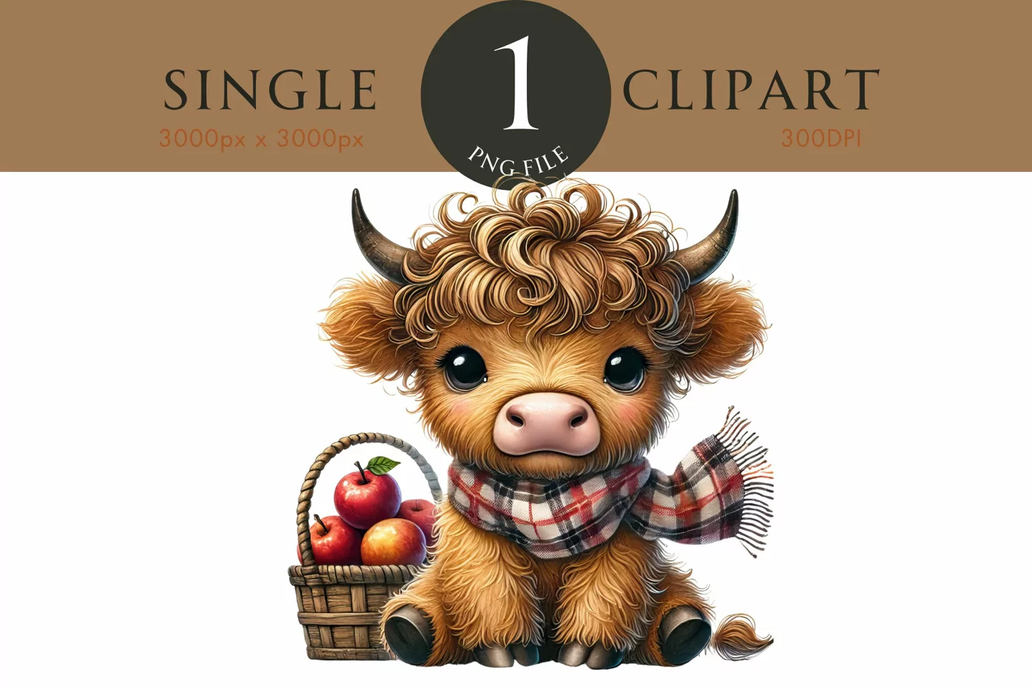 Autumn Fall Highland Cow Watercolor PNG