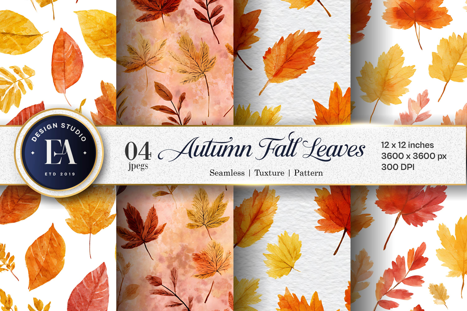 Fall Leaves Watercolor Pattern Art Digital Paper product image 1