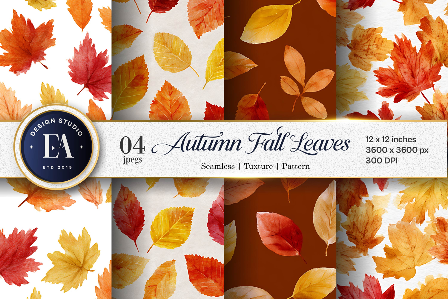 Watercolor Autumn Leaves Pattern Art Digital Paper product image 1