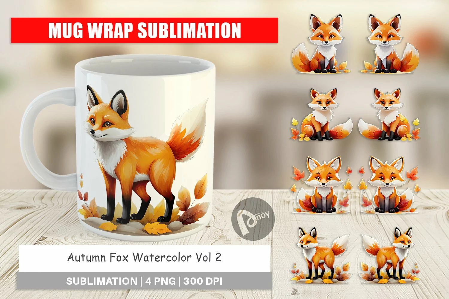 Mug Wrap Design Autumn Fox Watercolor product image 1