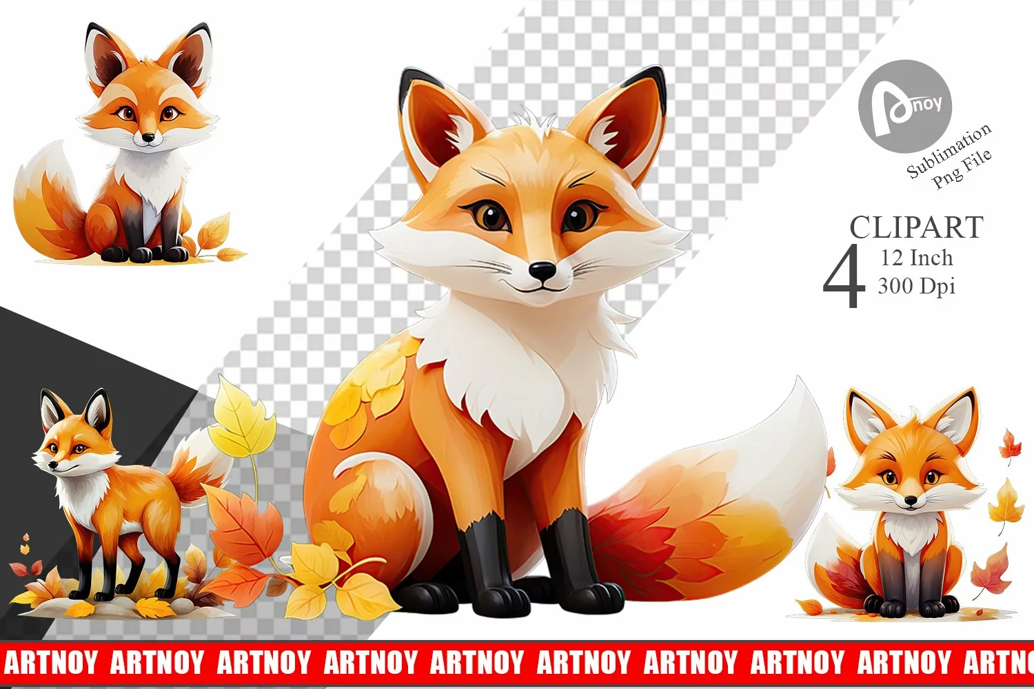 Autumn Fox Watercolor Clipart product image 1