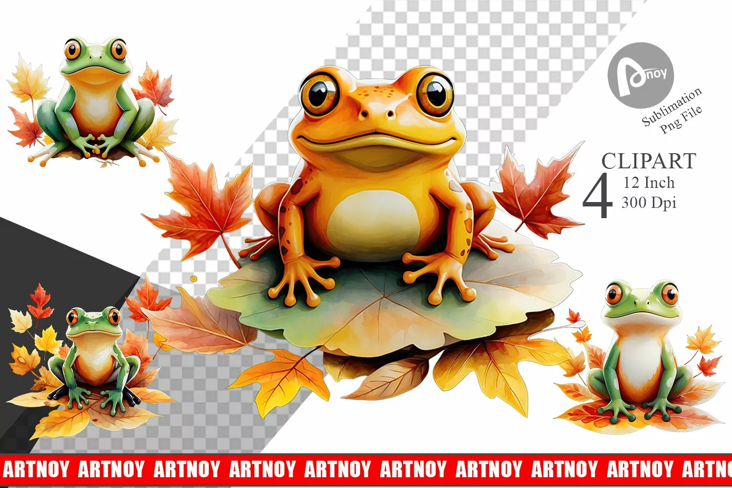 Autumn Frog Watercolor Clipart product image 1