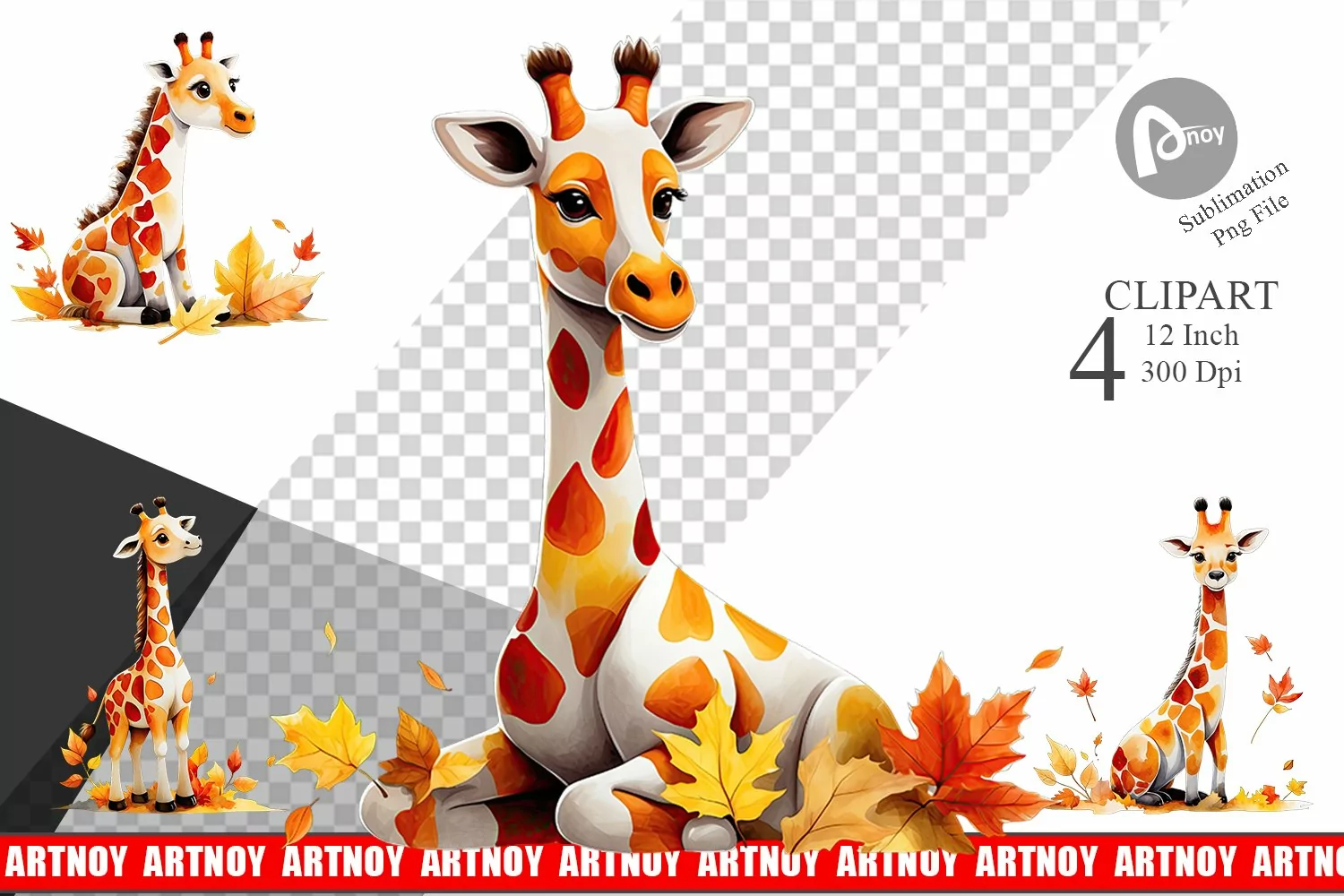 Autumn Giraffe Watercolor Clipart product image 1