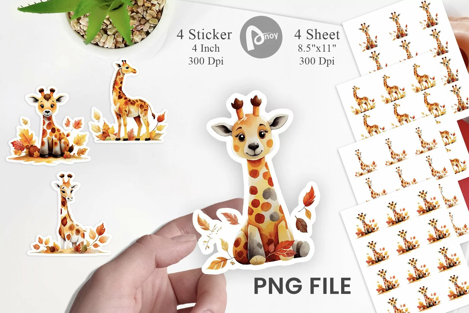 Autumn Giraffe Watercolor Sticker product image 1