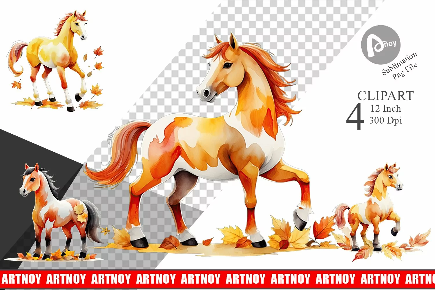 Autumn Horse Watercolor Clipart product image 1