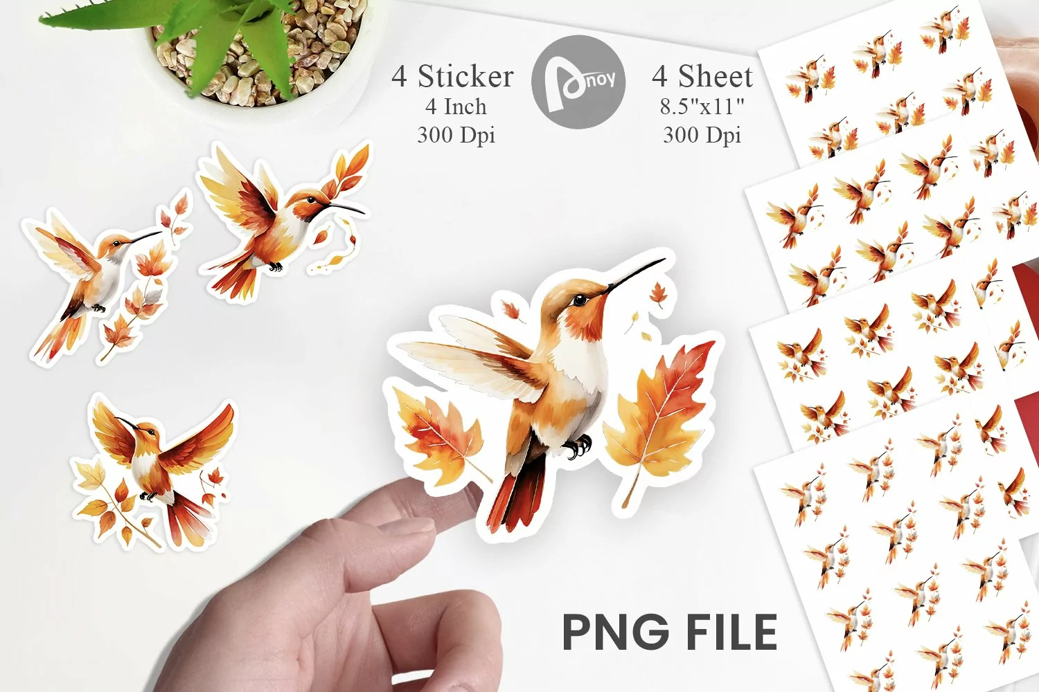 Autumn Hummingbird Watercolor Sticker product image 1