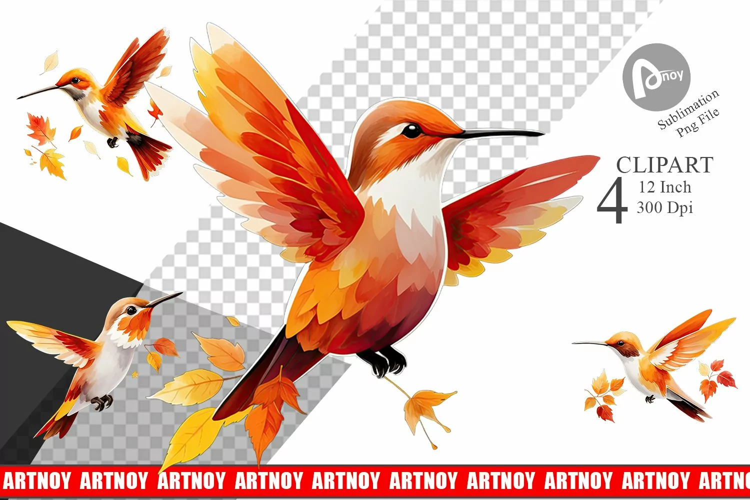 Autumn Hummingbird Watercolor Clipart product image 1