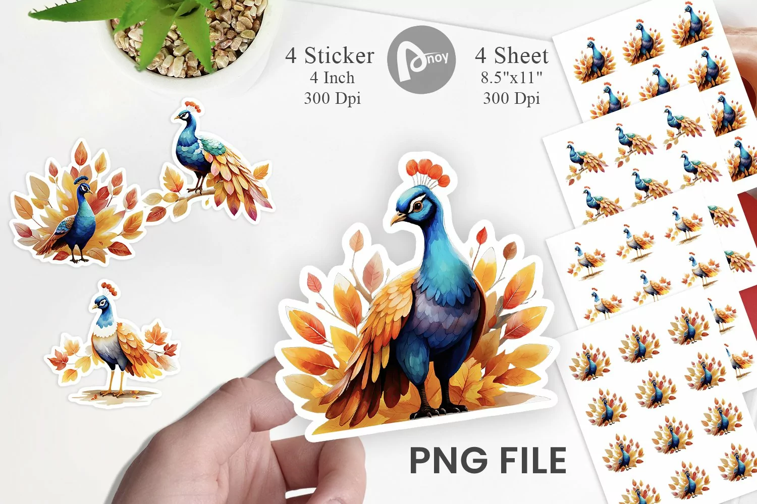 Autumn Peacock Watercolor Sticker product image 1