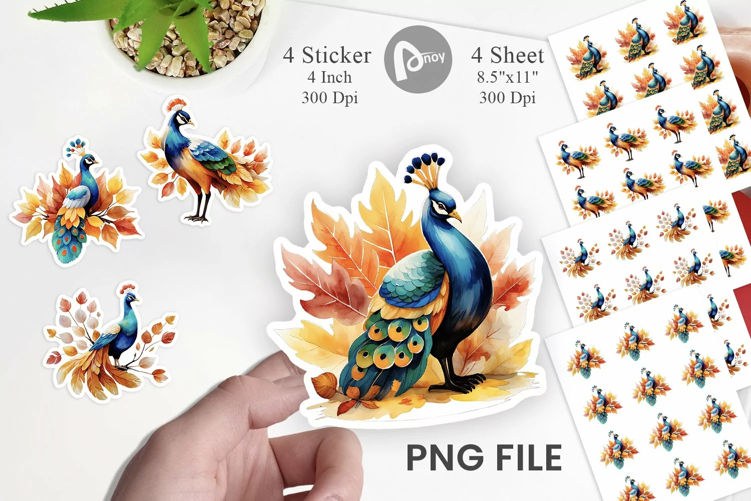 Autumn Peacock Watercolor Sticker product image 1