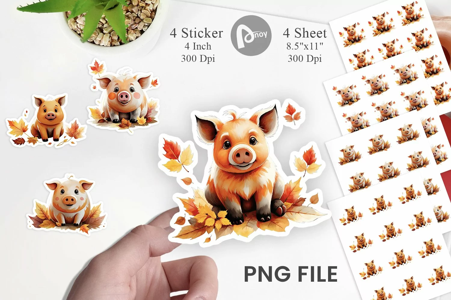 Autumn Pig Watercolor Sticker product image 1