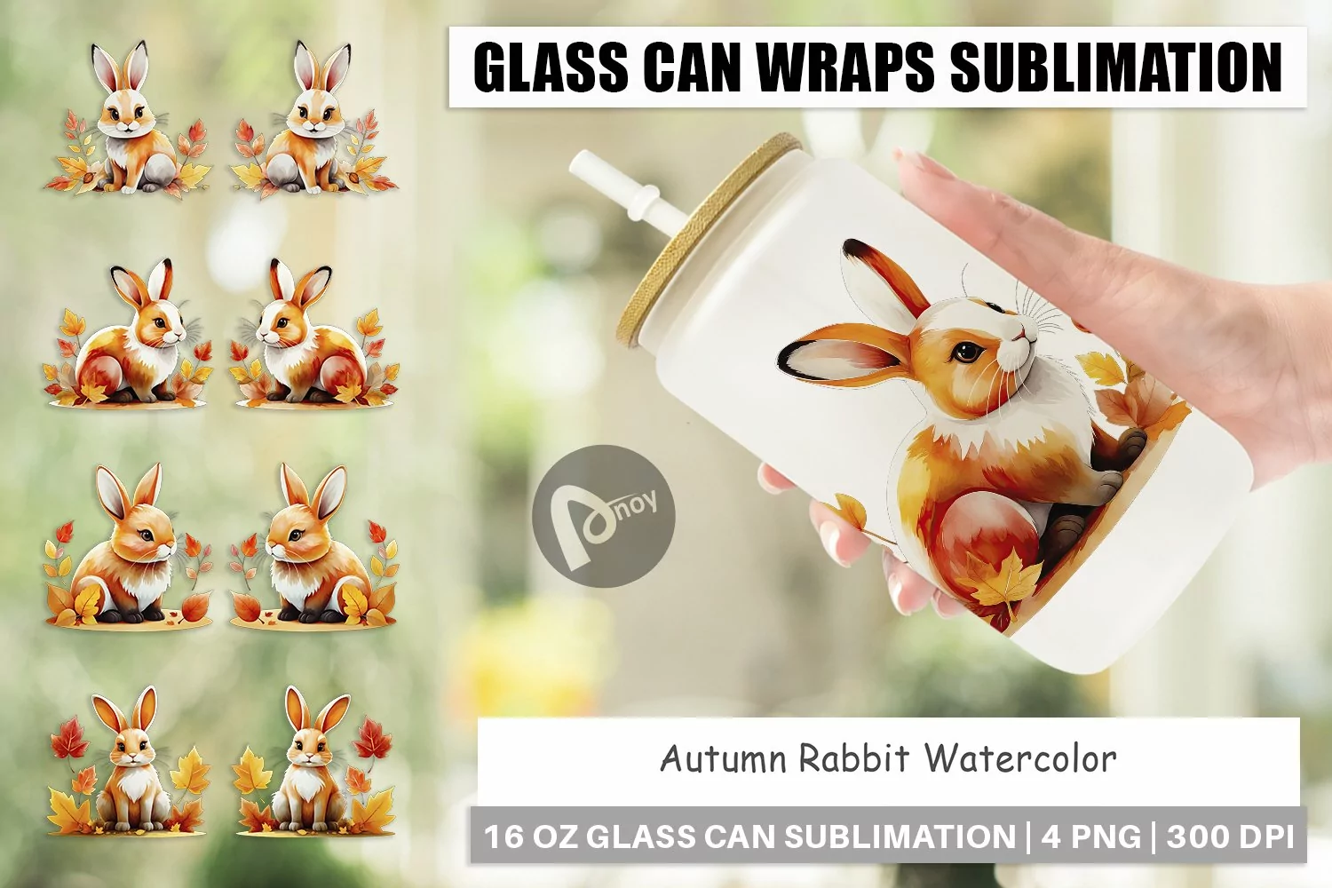 Glass Can Wraps Autumn Rabbit Watercolor product image 1
