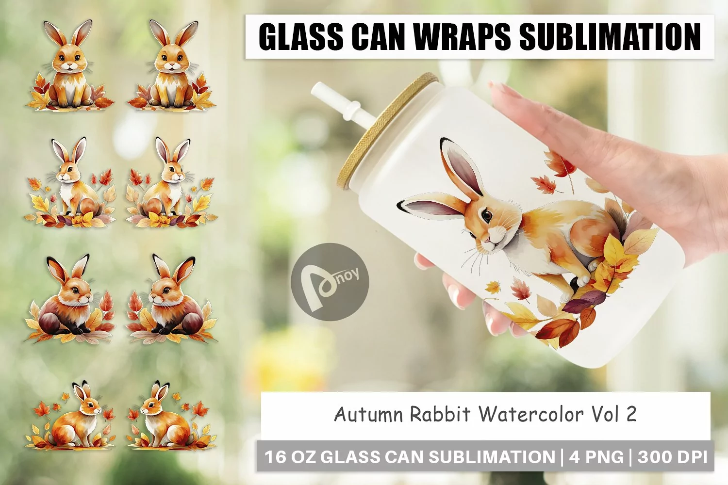 Glass Can Wraps Autumn Rabbit Watercolor product image 1