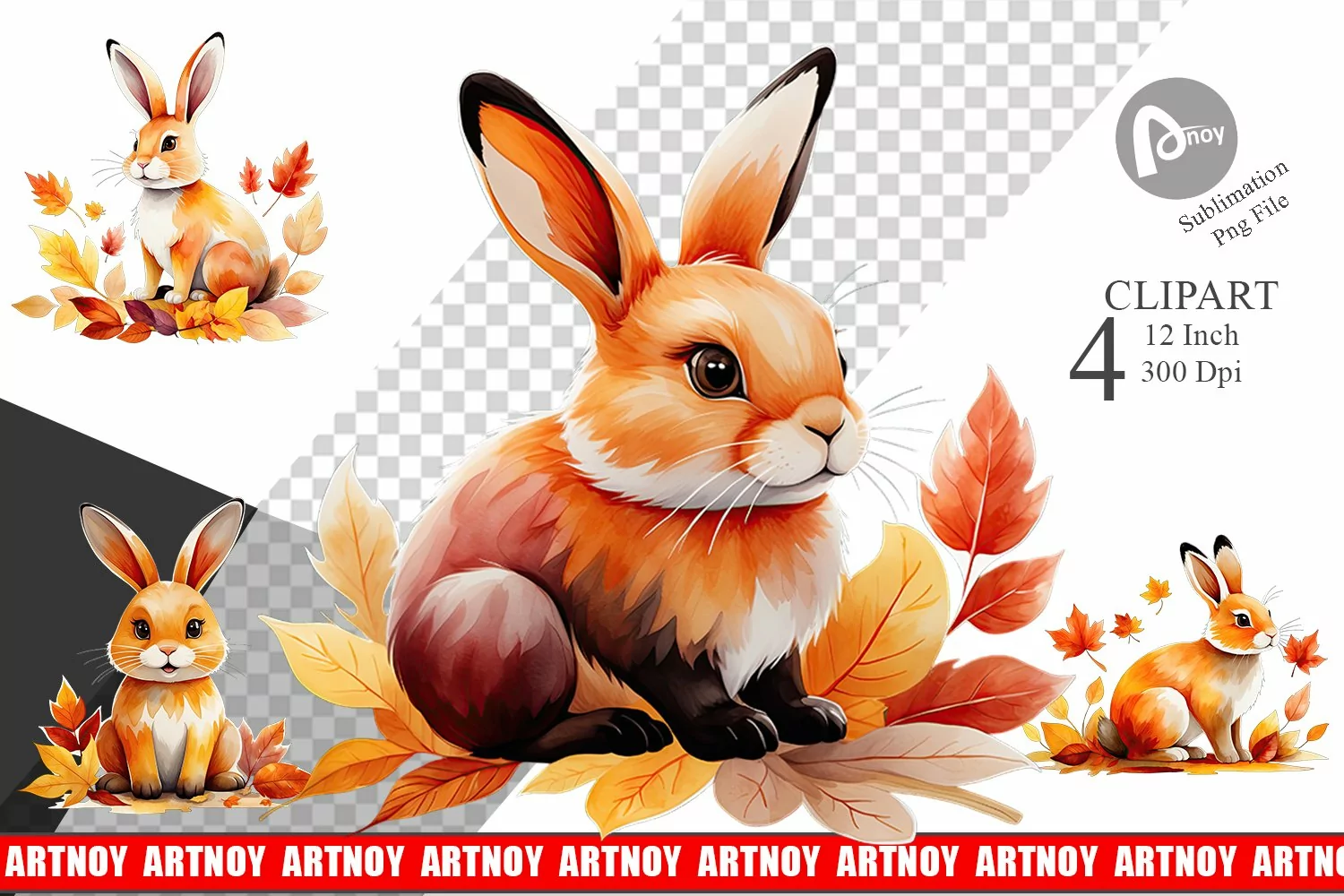 Autumn Rabbit Watercolor Clipart product image 1