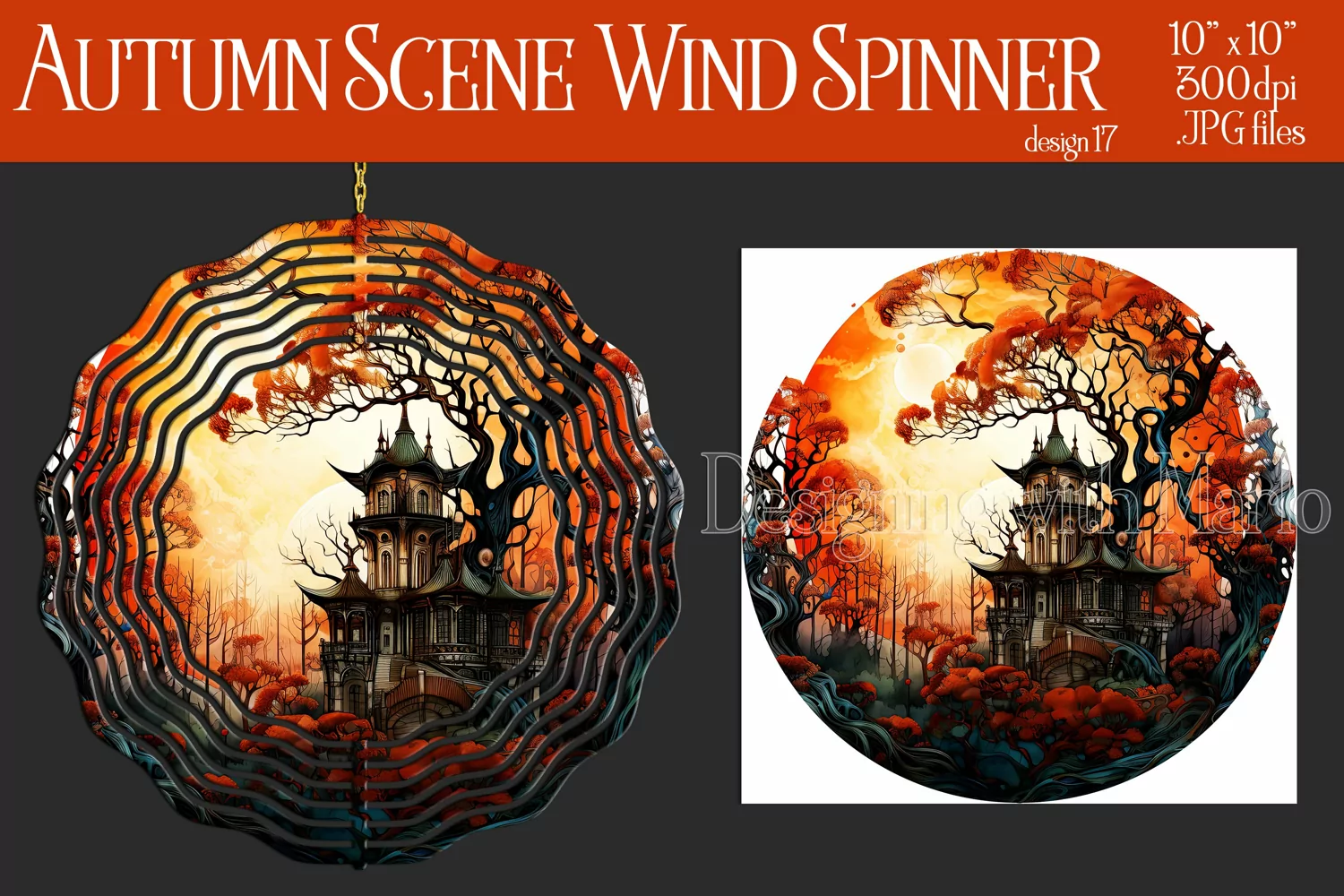 Autumn Scene Wind Spinner, Watercolor Fall Wind Spinnner,17 product image 1