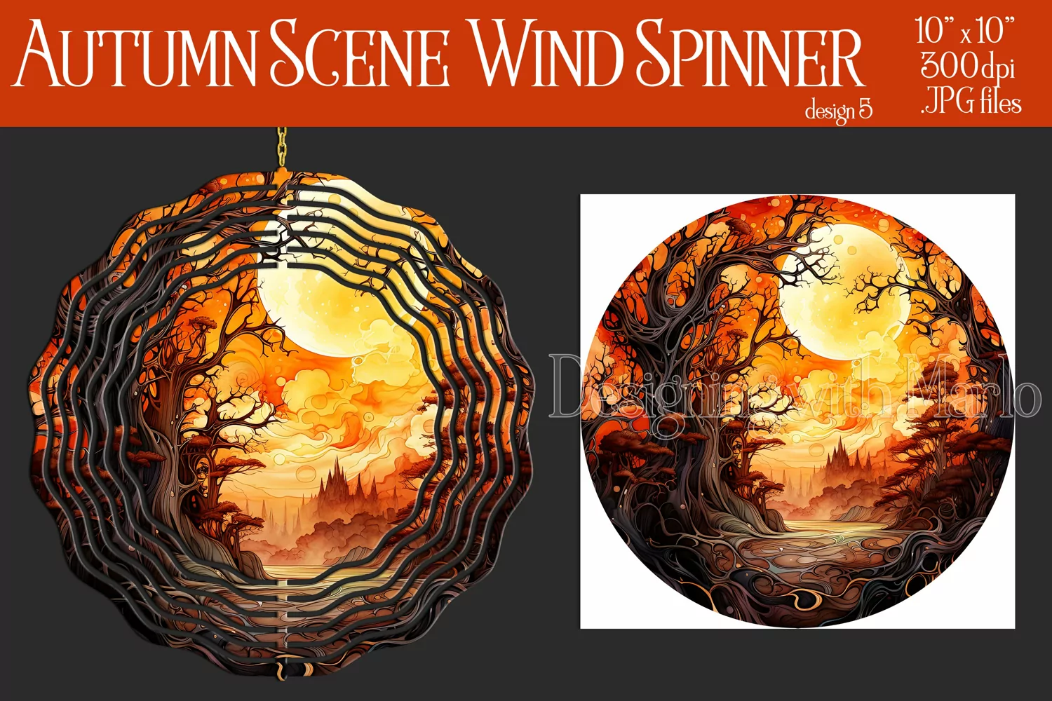 Autumn Scene Wind Spinner, Watercolor Fall Wind Spinnner, d5 product image 1