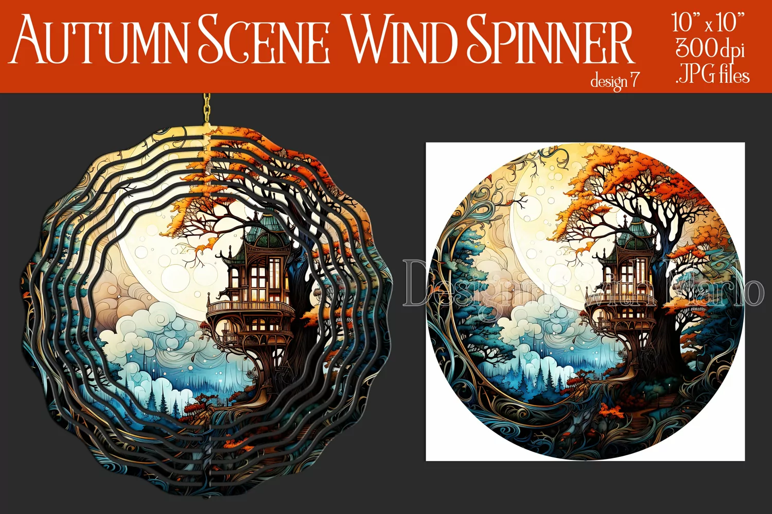 Autumn Scene Wind Spinner, Watercolor Fall Wind Spinnner, d7 product image 1