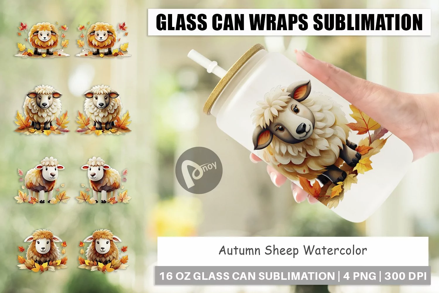 Glass Can Wraps Autumn Sheep Watercolor product image 1