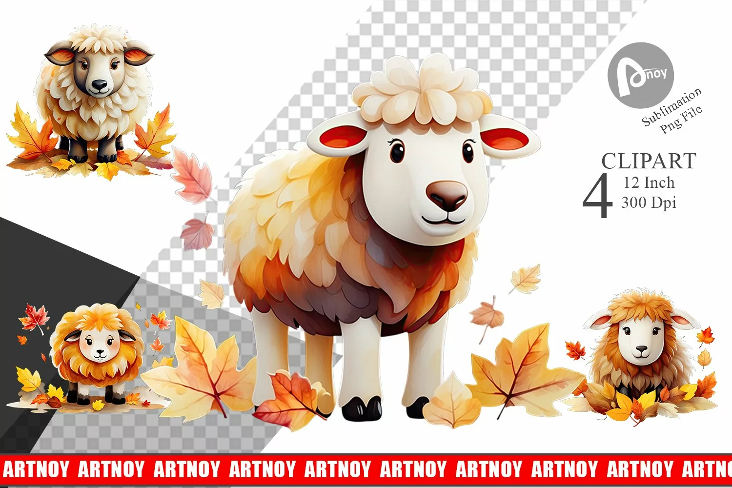 Autumn Sheep Watercolor Clipart product image 1