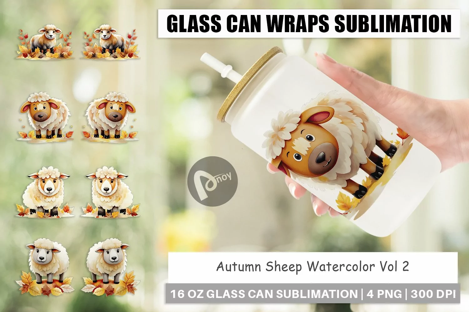 Glass Can Wraps Autumn Sheep Watercolor product image 1
