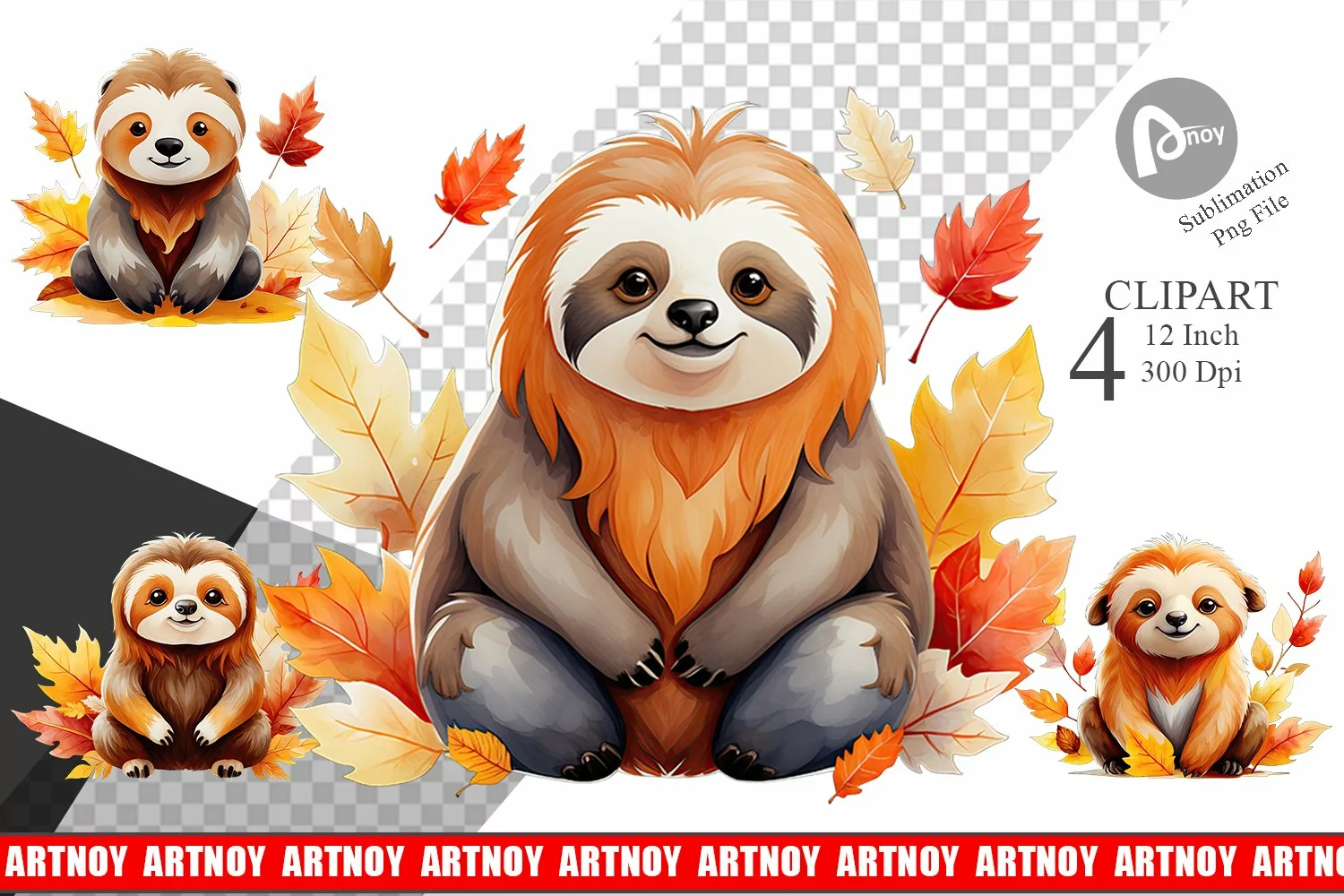 Autumn Sloth Watercolor Clipart product image 1