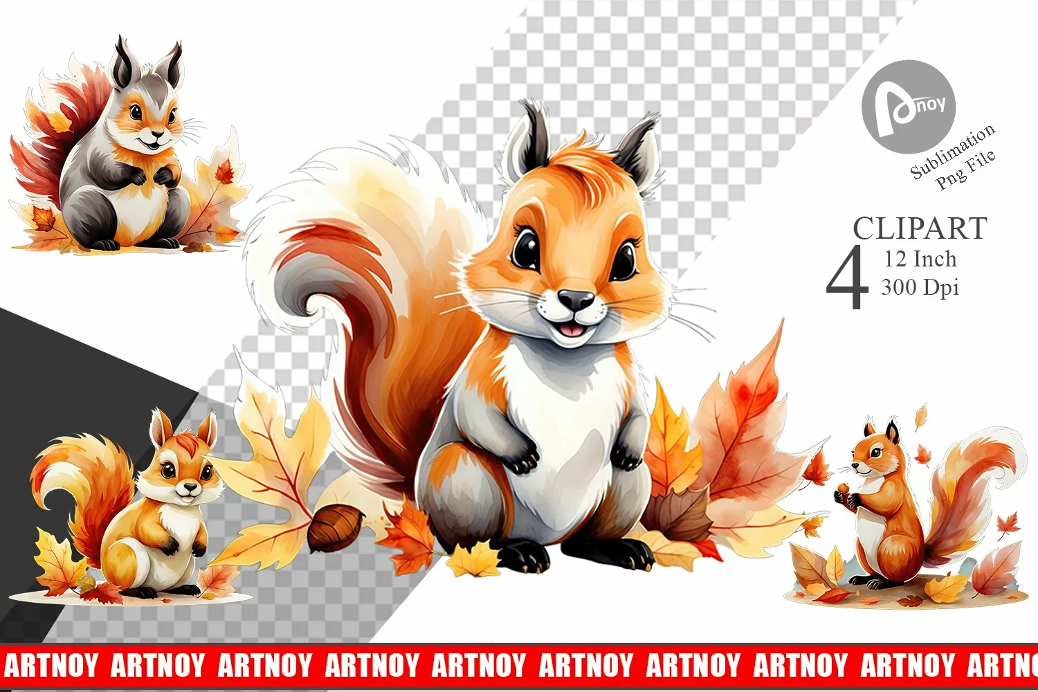 Autumn Squirrel Watercolor Clipart product image 1
