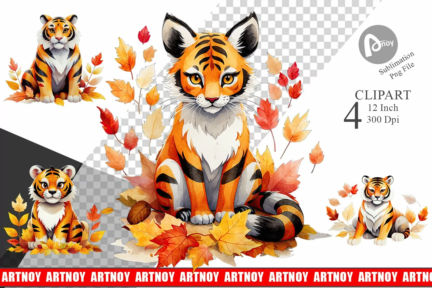 Autumn Tiger Watercolor Clipart product image 1