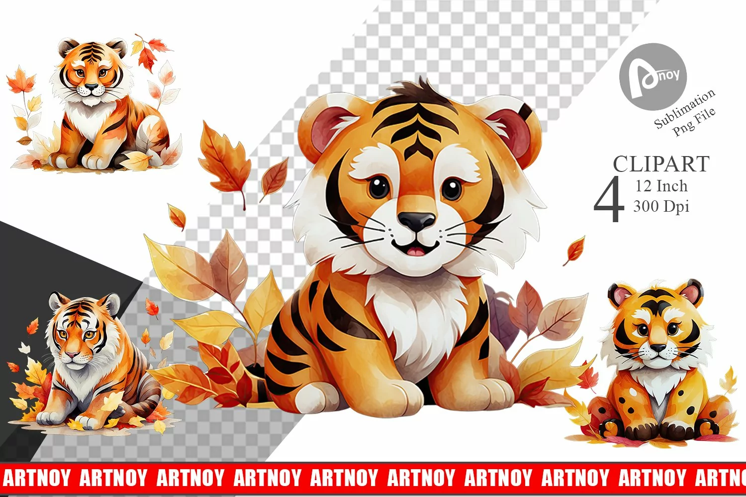 Autumn Tiger Watercolor Clipart product image 1