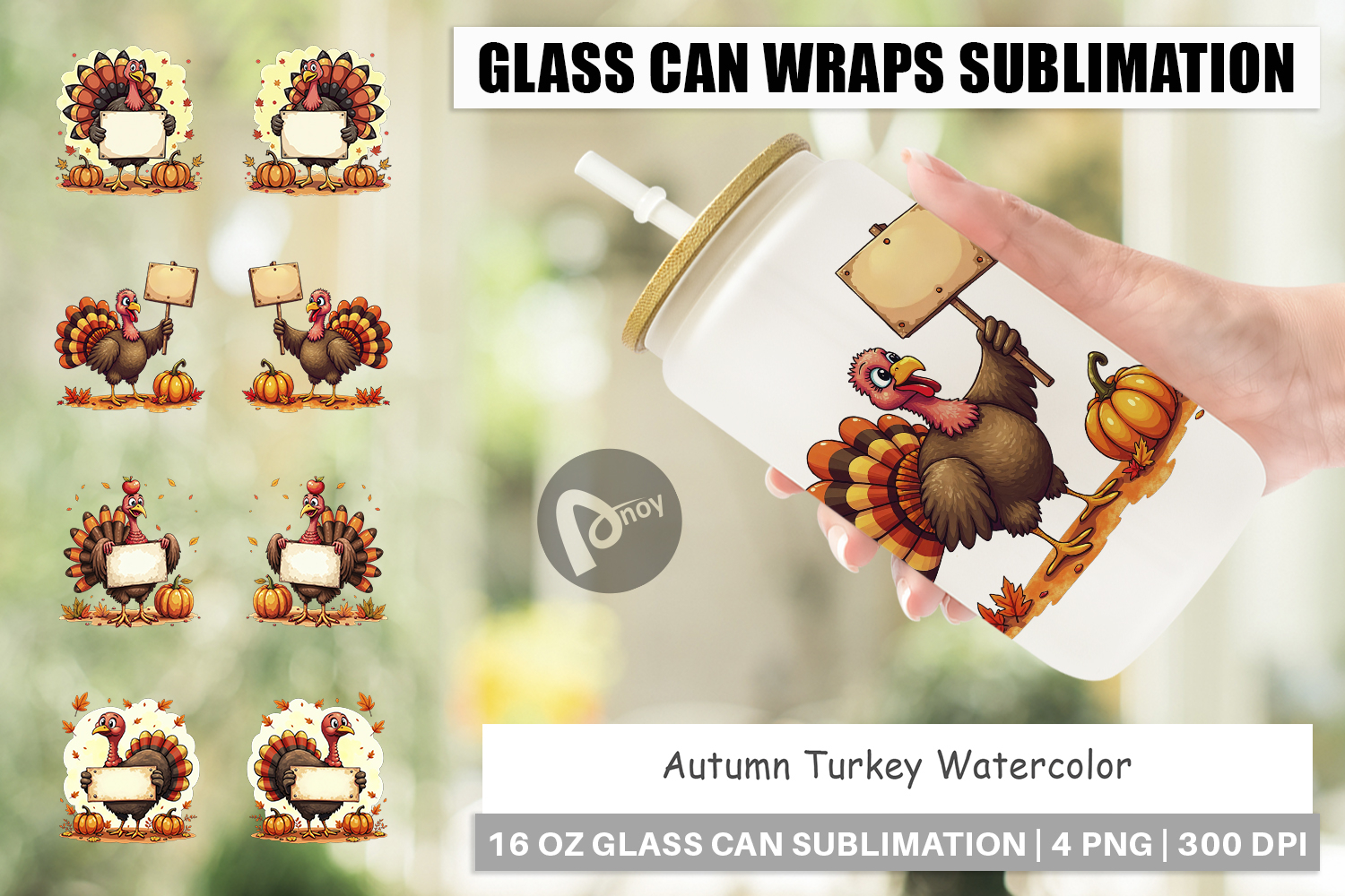 Autumn Turkey Glass Can product image 1