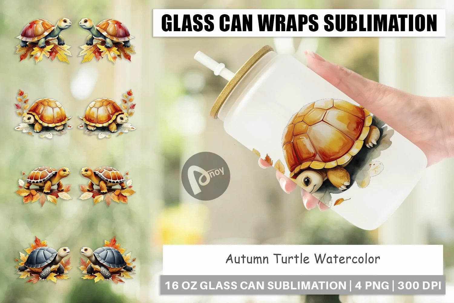 Glass Can Wraps Autumn Turtle Watercolor product image 1