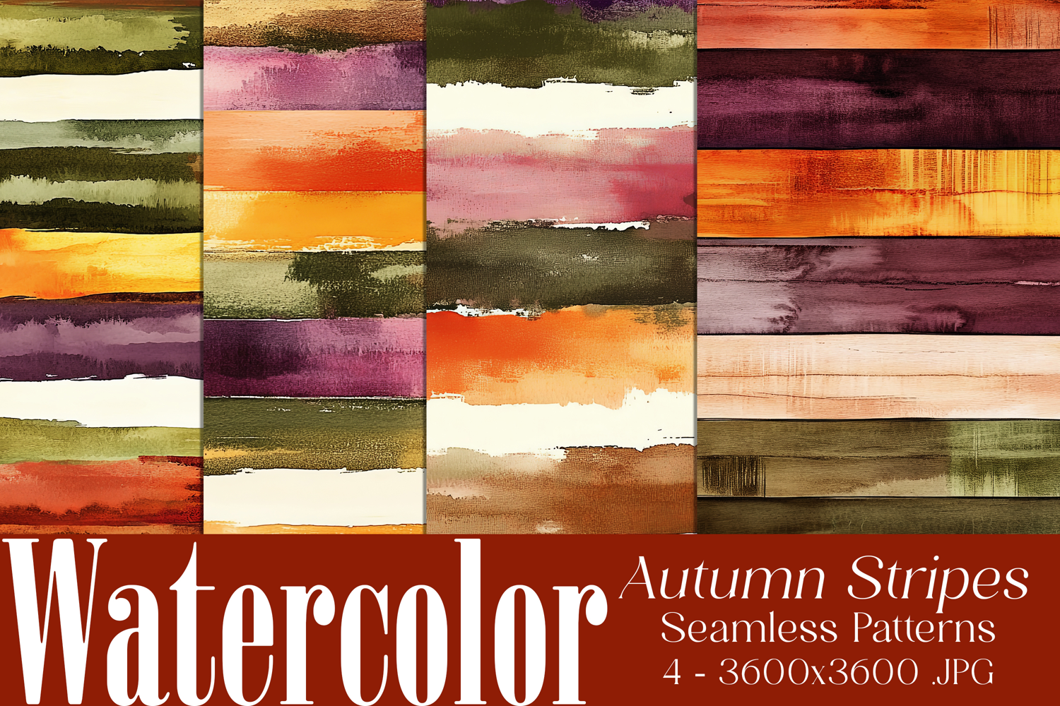 Autumn Seamless Patterns, Fall Watercolor Stripes Patterns 1 product image 1