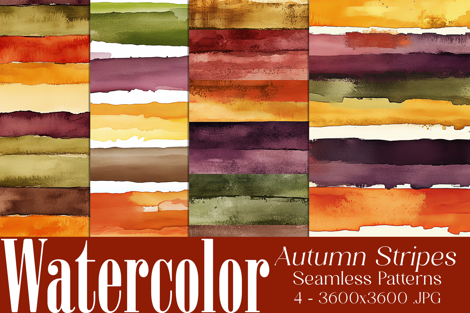 Autumn Seamless Patterns, Fall Watercolor Stripes Patterns 2 product image 1