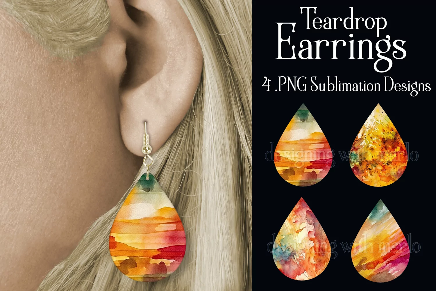 Autumn Earrings, Teardrop Earrings, Watercolor Earrings, s3 product image 1