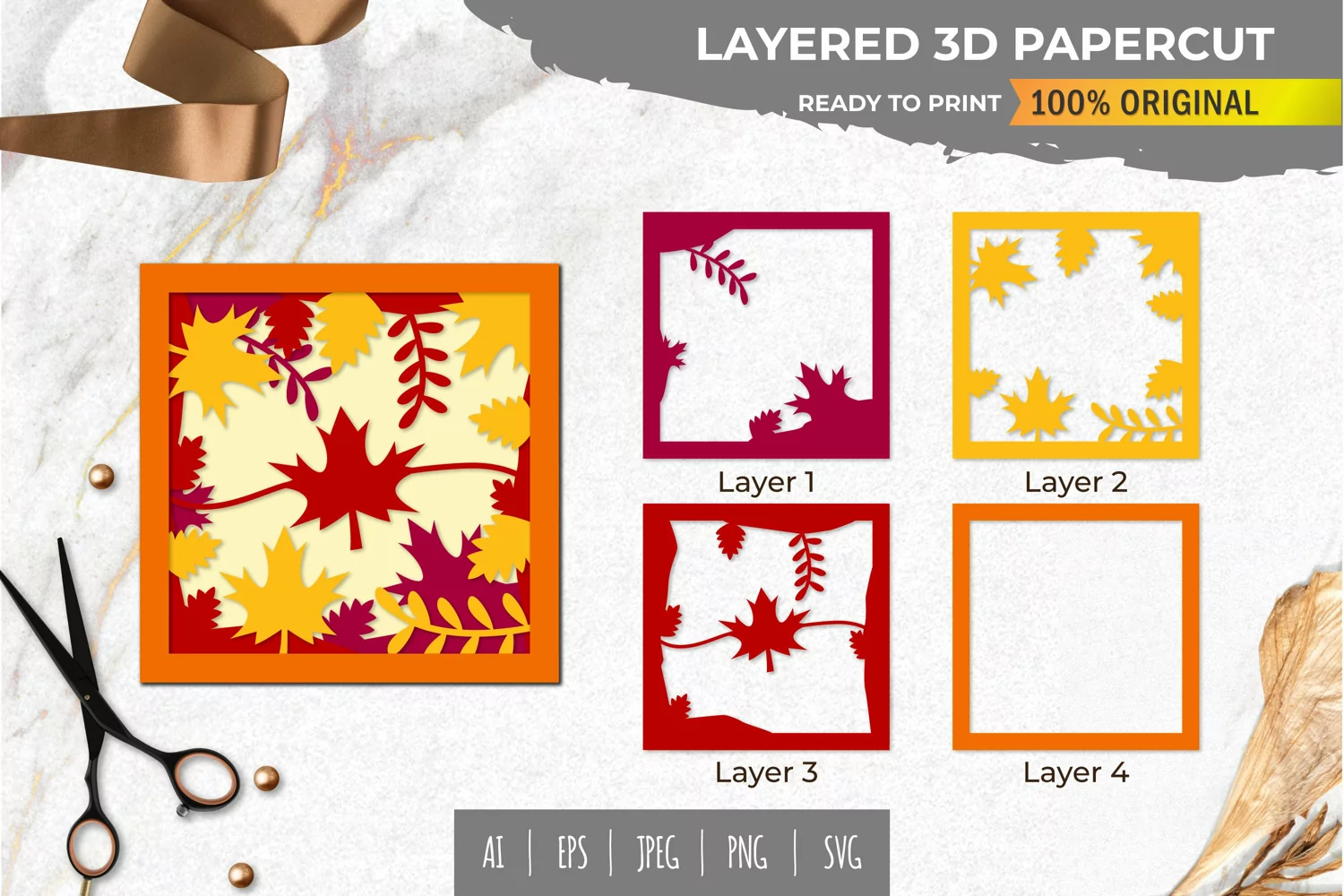 3D Papercut Autumn with Colorful Maple Leaves product image 1