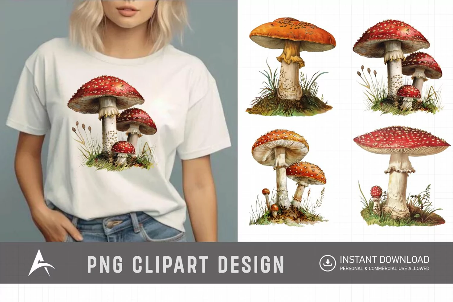 Watercolor Vintage Mushroom Sublimation Clipart product image 1