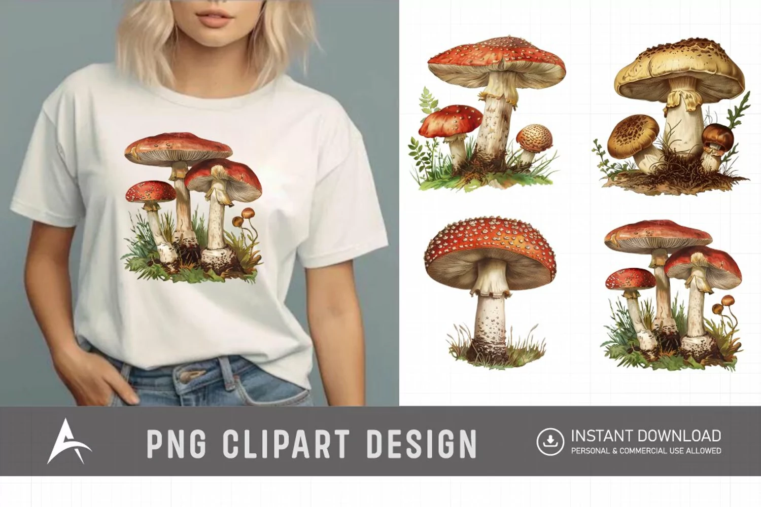 Watercolor Vintage Mushroom Sublimation Clipart product image 1